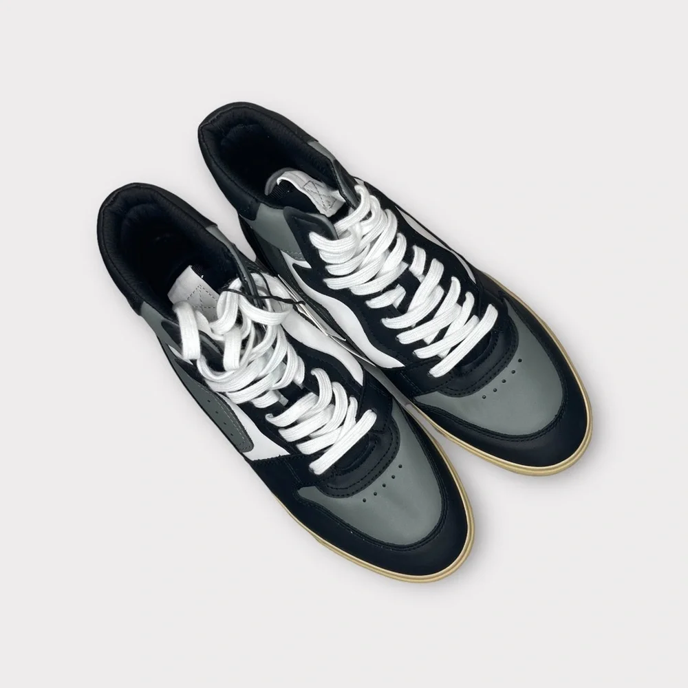 Zara Black Gray & White Hi-Top Taupe Sole Sneakers